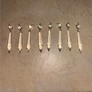 Set of 8 Antique Crystal Chandelier Icicle Prisms with Octagon Beads